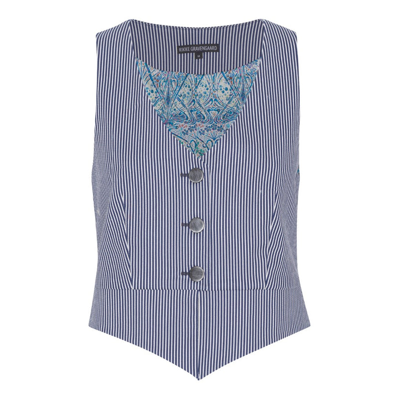 Keela vest- Blå og hvid stribet denim vest